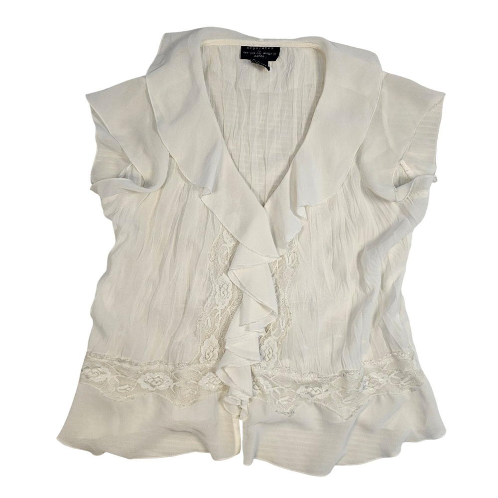New York City Design Co Petite White Ruffle Lace Sleeveless Blouse PM PM